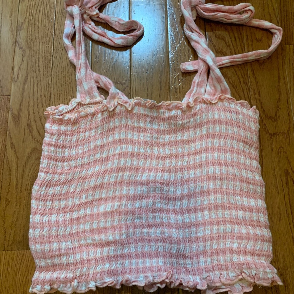 Pink and white plaid crop top
